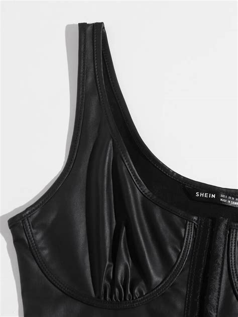 Shein Icon Faux Leather Bustier Cropped Tank Top Shein Usa