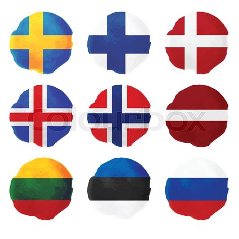 Nine Watercolor European Flags North Stock Vector Colourbox