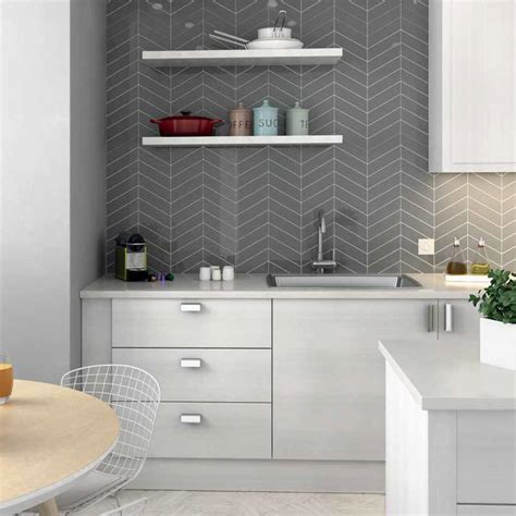 White, gray or brown kitchens. chevron grey tile backsplash - darci hether