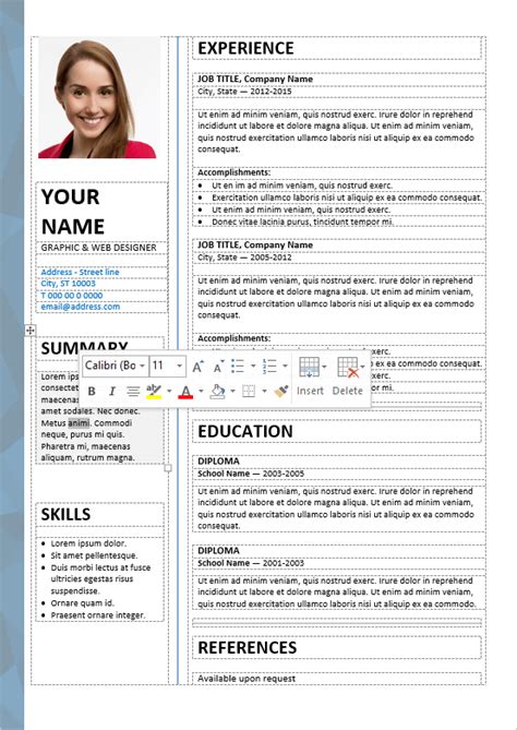 Well Organized Table Formatted And Fully Editable Free Resume Template