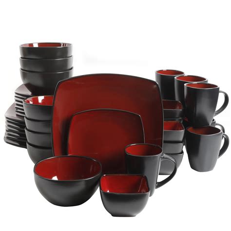 Service For 4 Gibson Soho Lounge Square 16 Piece Dinnerware Set Red