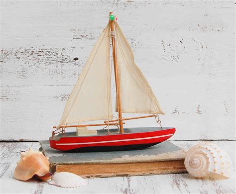 Vintage Toy Sailboat Wooden Boat Sailor Nautical Ocean Cottage