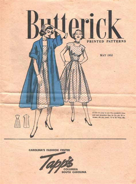 Butterick Printed Patterns May 1952 Vintage Sewing Patterns Fandom