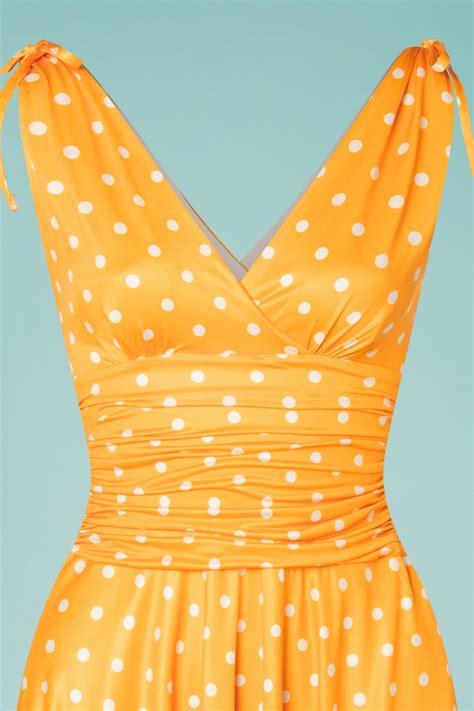 50s Grecian Polkadot Dress In Yellow And White