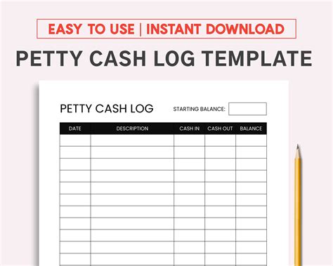 Petty Cash Log Printable And Fillable Pdf Template Etsy Sexiz Pix
