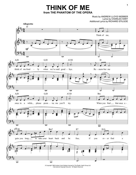 Free piano sheets of the phantom of the opera. Think Of Me | Sheet Music Direct