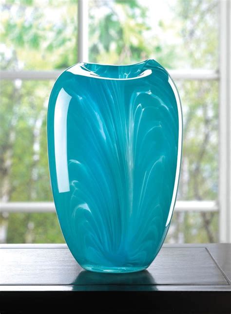Modern 9 Turquoise Blue Glass Art Decorative Contemporary Accent Vase