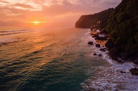 Coastline Beach With Bright Sunset Or Sunrise Tones In Bali Popular