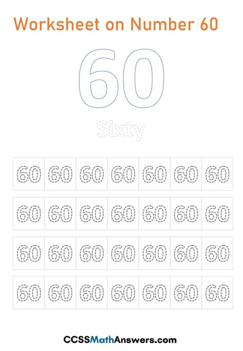 Worksheet on Number 60 | Free Printable Number 60 Tracing, Counting