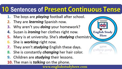 10 Sentences Of Present Continuous Tense English Study Here