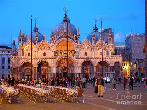 St Marks Square And The Basilica At Night In Venice Photograph By