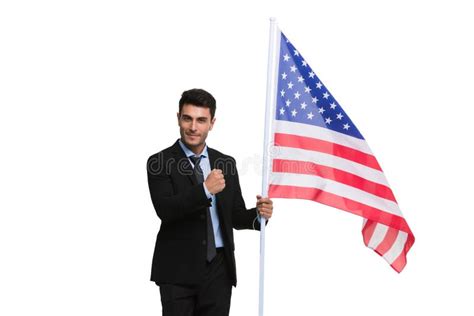 Businessman Holding An American Flag Stock Image Image Of Handsome
