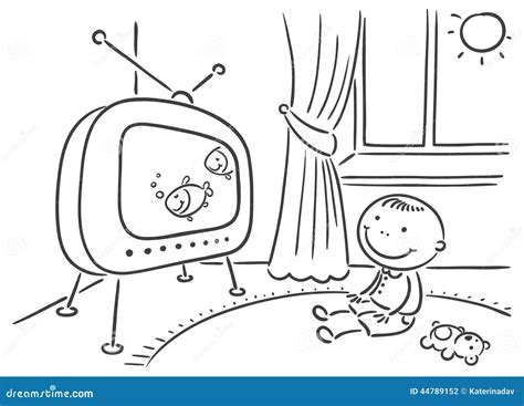 Niño Que Ve La Tv En Su Sitio Ilustración Del Vector Ilustración De