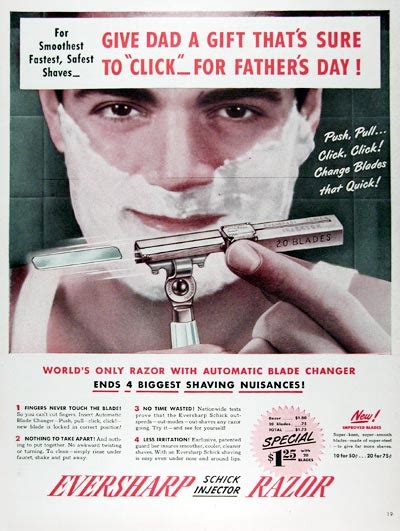 Skip to product section content. 1948 Schick Eversharp Razor Classic Vintage Print Ad