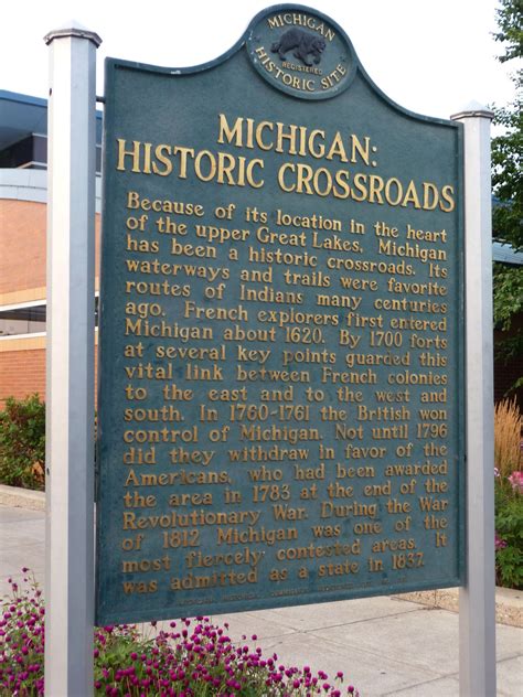 Michigan Historic Crossroads Historical Marker At A Rest Area In