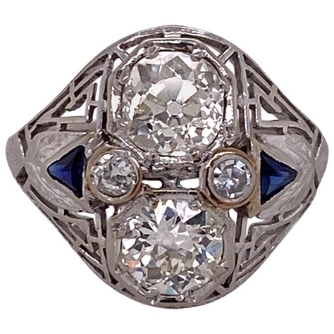 Art Deco Sapphire Champagne Diamond White Gold Ring At 1stdibs