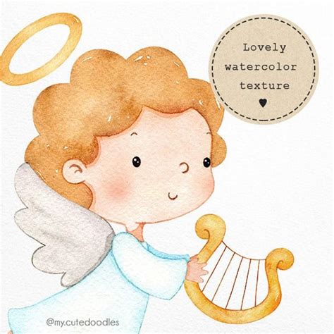 Little Angel Watercolor Clipart Baptism Graphics Twinkle Etsy