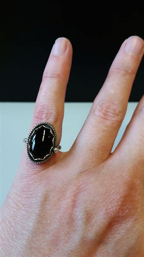 Black Onyx Ring Black Oval Ring Sterling Silver Antiqued