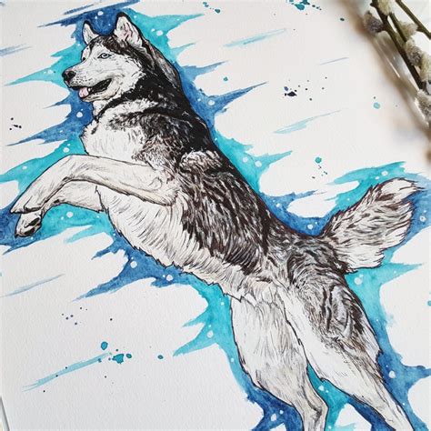 Siberian Husky Art Watercolour Snow Dog Huskies Siberian Etsy
