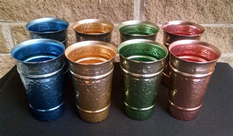 Hammered Aluminum Tumblers Set Of 8 Colored Metal Tumblers Mid Century Beverage Ware