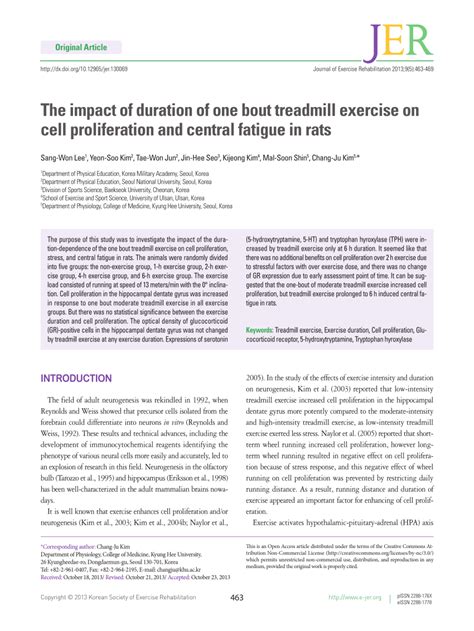 Pdf The Impact Of Duration Of One Bout Treadmill Exercise On Cell