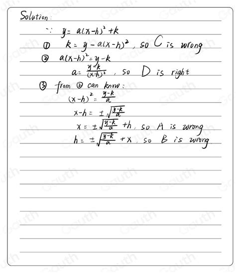solved which equation is equivalent to the formula below y a x h 2 k k a x ± sqrt frac