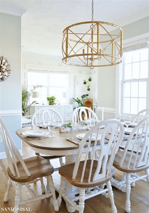 Whether you'll be serving tapas you'll find beachy dining room and kitchen tables with coastal colors and finishes, including hues choose round tables or rectangle tables. Birch Log Centerpiece with Air Plants and Succulents ...