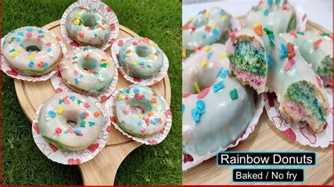 How To Make Rainbow Donuts Baked Rainbow Donut Recipe No Fry Donuts