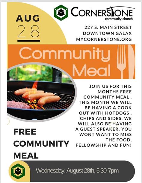 August Free Community Meal Cornerstone Community Church