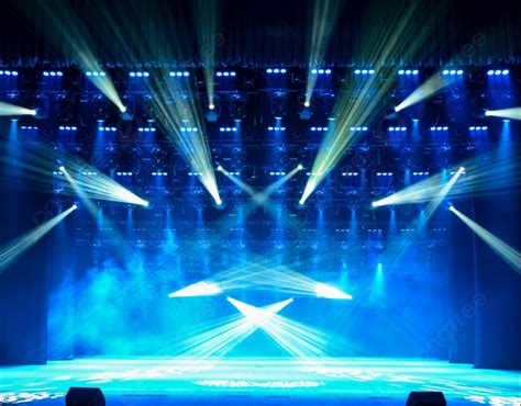 Illuminated Empty Concert Stage With Smoke Photo Background And Picture