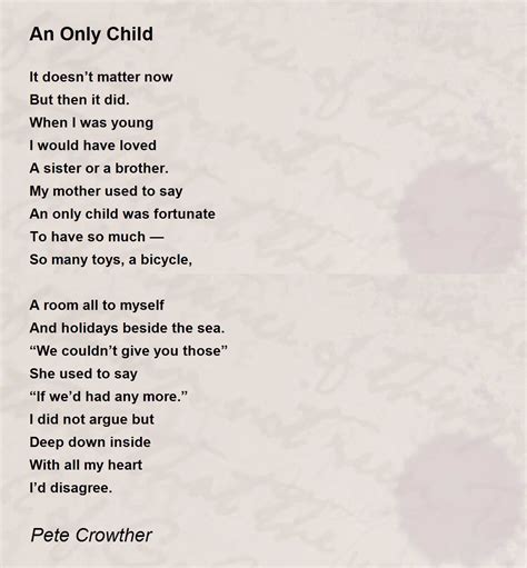 An Only Child An Only Child Poem By Pete Crowther