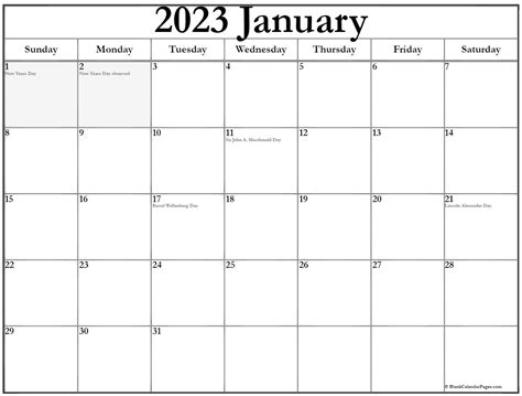 January 2023 With Holidays Calendar