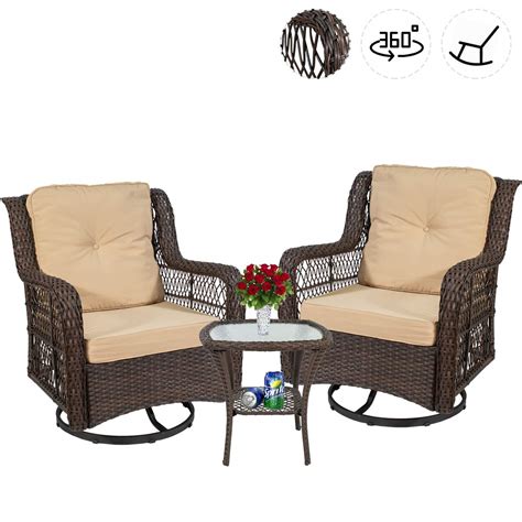 Buy Easylife185 3 Piece Outdoor Swivel Rocker Patio Chairswicker Rattan Bistro Furniture Set