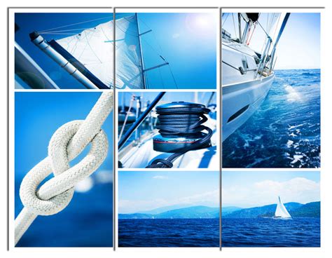 Sailing Yacht In Blue Sea Collage Seashore Canvas Wall Art 36x28 3