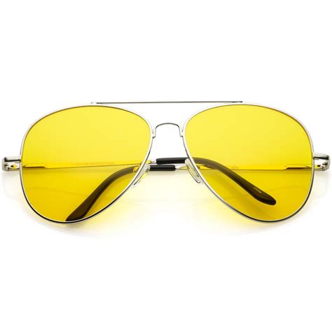 Large Classic Night Driving Aviator Sunglasse With Yellow Tinted Lens 61mm Night Driving