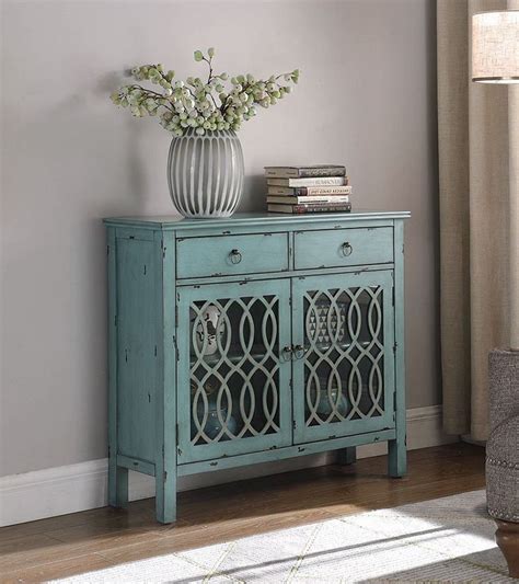 Blue Accent Cabinet W Lattice Doors Accent Chests And Cabinets