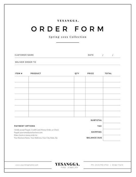 Canva Photoshop Ms Word Minimalist Order Form Template Etsy Order