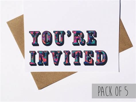 Youre Invited Pack Of 5 Etsy Invitations Colorful Invitations