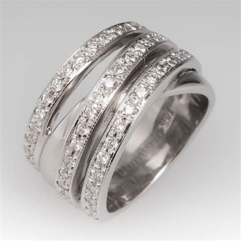 Revere 9ct white gold satin finish wedding ring. Ladies Wide Band Diamond Ring 14K White Gold