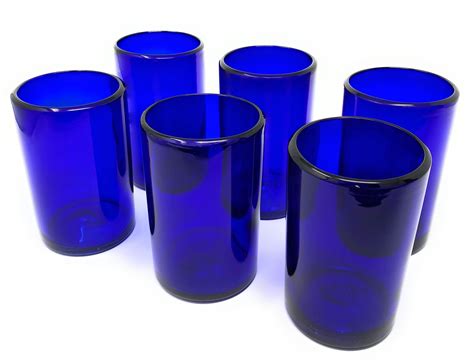 Hand Blown Drinking Glasses Set Of 6 Mexican Cobalt Water Etsy