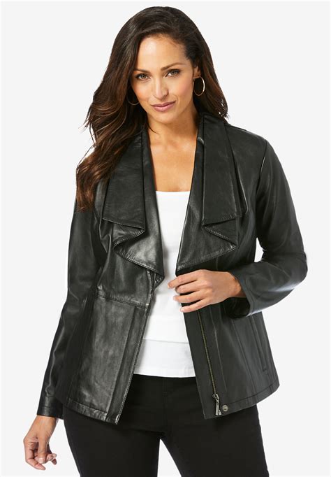 Jessica London Womens Plus Size Drape Front Leather Jacket Ebay