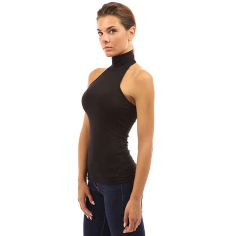 Womens Sexy Open Back Sleeveless Turtleneck Halter Blouse Shirt Top