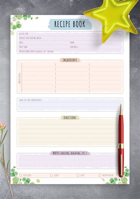 printable recipe book template floral style