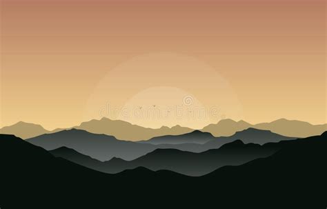 Beautiful Mountain Panorama Landscape In Golden Monochrome Flat