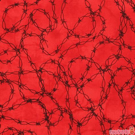 Remnant 16 X 112 Cm Red With Black Barbed Wire Fabric Barbed Wire