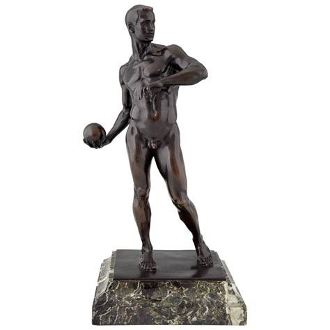 Antique Bronze Sculpture Of A Male Nude Athlete With Ball By Fabricius