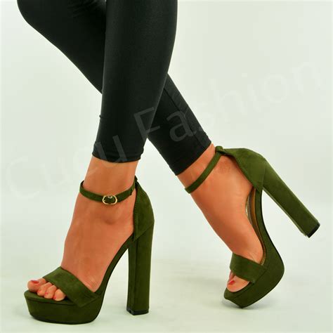 Womens Ladies Platform High Block Heel Strappy Sandals Ankle Strap Shoes Size Uk Ebay