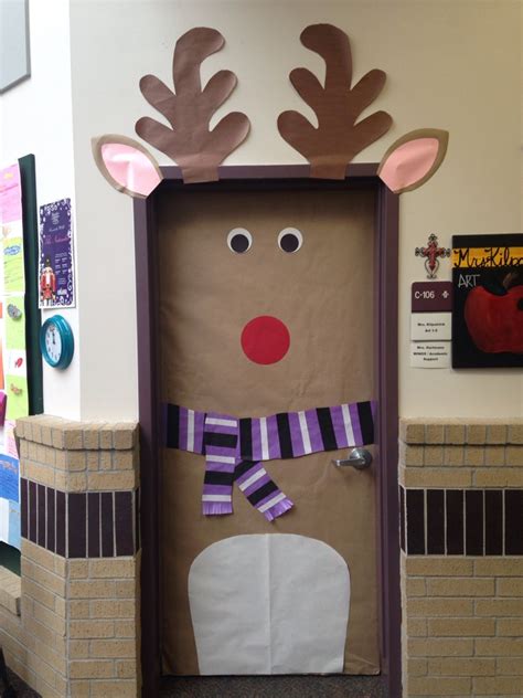 Reindeerrudolph Classroom Door Decoration With A Scarf Comprised Of
