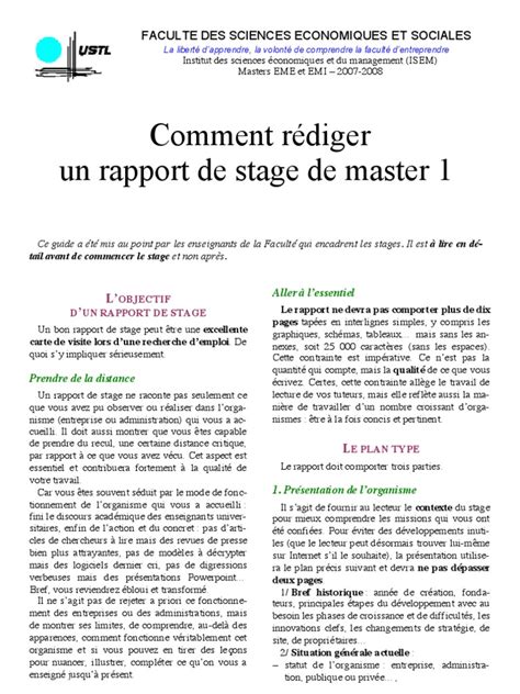 Comment Rédiger Un Rapport De Stage De Master 1 Pdf Dé Microsoft Word