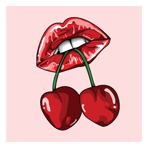 Premium Vector Lips Bitting Cherry Hand Drawn Illustration Free Nude